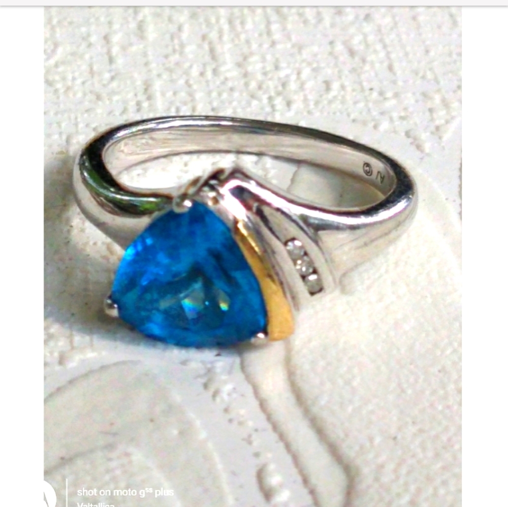 AV 925 + 14K Topaz Diamond Ring ALWAND VAHAN - Picture 1 of 16